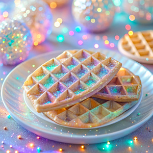 
  light pastel  very much glitter sparkly crystal effect fantasized glam Sprinkle Tableware waffles in the plate juice Shimmering Bioluminescent fairytale masterpiece  Magical Holographic  Glossy Bioluminescent iridescence  Shimmering Holographic   Foil Glossy Patent Spandex Vinyl  