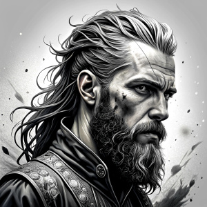 Nordic ragnar - perfect realistic art, high-definition grey and black, white background tattoo design