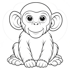 simple outlie and shapes of baby Chimpanzee, coloring book page for children, no colors, black and white, no drawing inside , white background , line only
