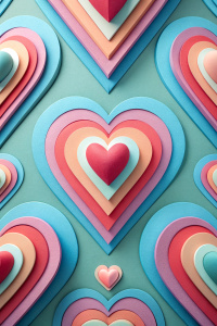 pattern with hearts, symmetric style, Paper cut craft, minimalism, flat design, pastel colour