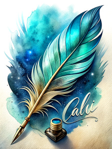 pen with feather writing calligraphy Text "Calli"