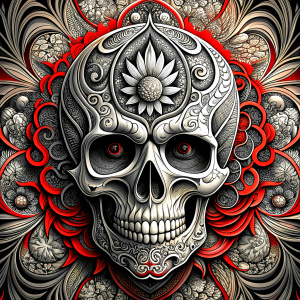 skull tattoo design - perfect realistic art - high-definition - grey and black - white background 