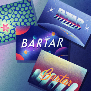 Creative promotional flyers for 'Bartar'. Eye-catching designs with vibrant colors and unique layouts.