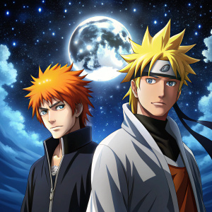 Naruto hokage and ichigo getsuga night sky