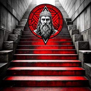 god odin in walhalla stairs runen symbols pattern - perfect realistic art, high-definition, high-definition grey and black, white background 