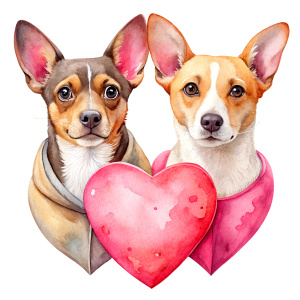 valentine,pink,liberty hold heart,white background,couple dog,no cloth