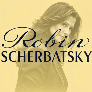 The name 'Robin Scherbatsky' in bold, stylish font. Bright yellow background.