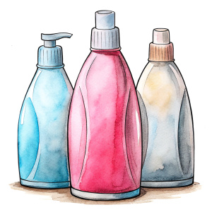 Three detergents, white and pink