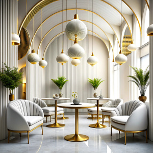 white and gold aesthetic modern latest design Café 