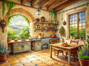 a sketch of a provence kitchen