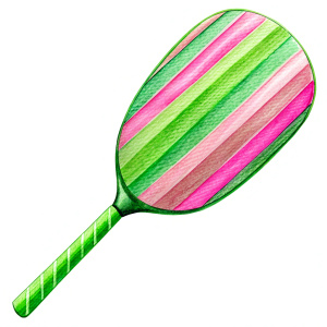 green and pink striped pickleball racket