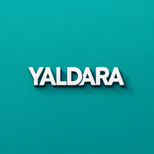 A sleek, modern logo design featuring 'Yaldara' in bold sans-serif font on a vibrant teal background.