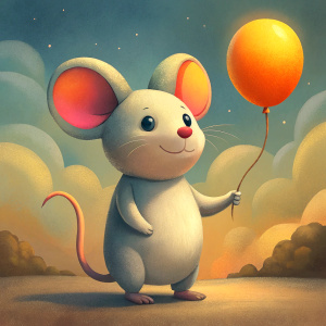 cute mouse holding a balloon