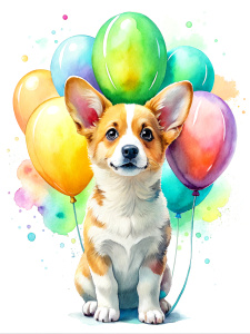 Cute corgi with balloons