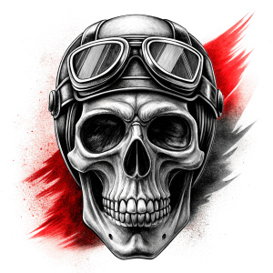 motorcycle biker skull tattoo design - perfect realistic art - high-definition - grey and black - white background 