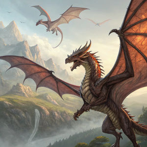 In the game 'Royal Quest', dragons soar through the digital skies. Their bodies are rendered with meticulous detail, from the scales that cover their muscular forms to the intricate patterns on their wings. Each dragon is depicted in a unique, dynamic pose, with wings fully spread and bodies in motion, embodying a fierce, majestic presence.