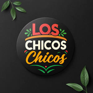Modern graphic design of Los Chicos Chicos logo. Vibrant colors on black background, leaf green accents.