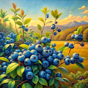 Vintage Old Oil Painting Blueberry Plants Farm. Photo Realistic