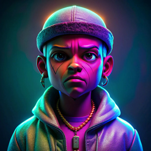 barbies moonson sale, sad, Cholo, drawing, portrait, 3D rendering, 500px, gameart, chromatic colors, Abstraction, glow in the dark lighting, High quality
