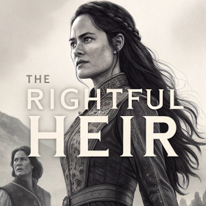 Movie poster for 'The Rightful Heir'. Central figure: fierce woman with long dark hair, detailed artwork. Secondary figure: traditional ornate attire. Flat illustration, monochromatic, modern text.