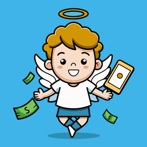 Angel niño con celular y billetes
