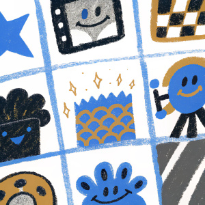 A collage of vibrant, cartoon-style graphics from a Nickelodeon branding course. Each graphic module is distinctly colored and organized in a grid pattern.