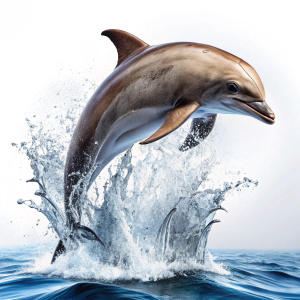 8k,professional,cinemotography,dolphin jumping up with a splash of water witth a white background