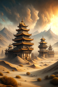 Please help me draw a sandstorm with an enchantment and some Chinese-style buildings on both sides.Please help me draw a sandstorm with an enchantment and some Chinese-style buildings on both sides.