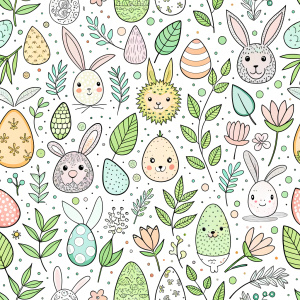 easter minimalist doodles seamless pattern tile, white ground