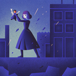 Nobara Kugisaki from Tokyo Jujutsu High, anime scene. Wields magic, doll in hand, fighting demon in urban setting.
