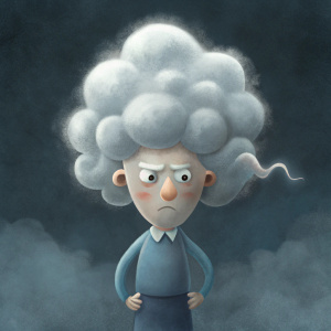 grumpy man with thunder cloud hair thunder and lightning