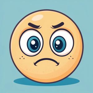 A cartoon emoticon with large eyes, frowning mouth, and a minimalist design.