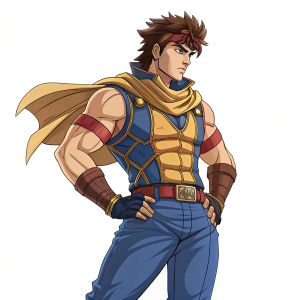 Illustration of Joseph Joestar from Jojo's Bizarre Adventure, muscular build, brown hair, and a heroic stance. Vibrant colors and detailed design.