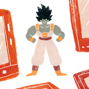 Rendered image of Piccolo, the character from Dragon Ball. In a tech-savvy, futuristic setting with blue background, editing software visible, dynamic stance.