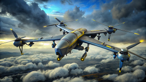 Ukrainian drones are flying high in the grey sky