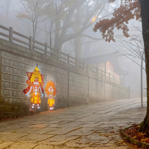 Fantasy characters in MapleStory Blitz, vibrant attire glowing against dark background, intricate designs and colors