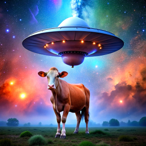 Spaceship kidnapping a cow