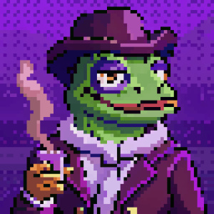  purple Pepe the Frog aristocrat with a cigarette and wine in his hands