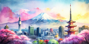 Tokyo view with Fuji mountain and Tokyo tower