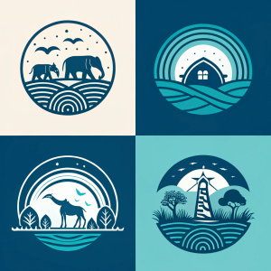 Multiple versions of Noah Ark logo, featuring abstract design and a color palette of blues and teal tones.
