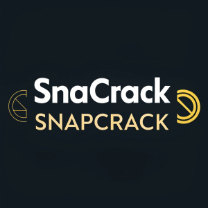 Logo design for SnapCrack. The text 'SnapCrack' in a sleek sans-serif font. Two versions: one on a stark white background, the other on a sleek black background. Modern and minimalistic style with a circular abstract design. Clean and straightforward aesthetic.