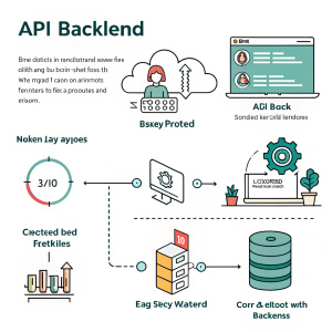 Step-by-step guide on creating an API backend. Uses icons and detailed illustrations. Simple and clear infographic.