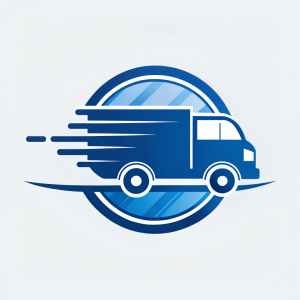 Icono funcional para logotipo de transportista y logistica. Icono de trailer que inluya detalles alusivos a la rapidez.
