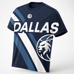 Modern, sleek rebranding of Dallas Mavericks. Logo features bold 'Dallas' in white, accented with navy and black. Incorporates abstract animal face in design.