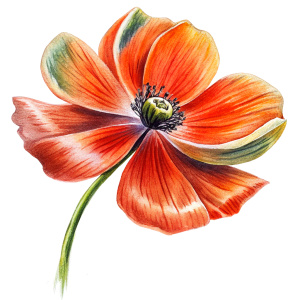 oil paint stroke line effect flower Poppy with four petals