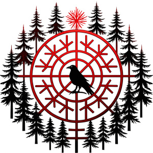 Yggdrasil vegvisir runes  geometric Symbols - raven and trees - perfect realistic art, high-definition, high-definition grey and black, white background 