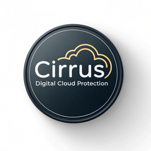 Digital illustration of the Cirrus brand logo. Features a cloud symbol and the brand name 'Cirrus Digital Cloud Protection'.