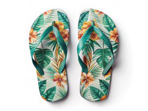 Psd flip flops mockup tropical style on white background - Recraft