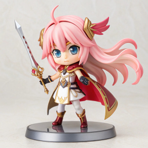Juliana, a character from the anime series 'Chain Chronicle -The Light of Haecceitas-', in a vibrant and detailed figurine form. Pink-haired, youthful, with a distinctive sword. Placed on a modern, sleek display stand.