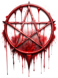 a dripping bloody pentagram isolated on a white background. witchcraft, rituals, death, sacrifice, alchemy.